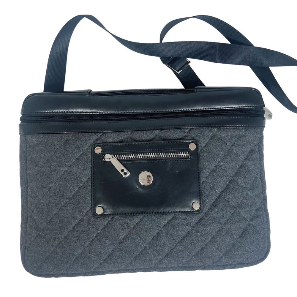 Knomo London Alfie Laptop Bag Briefcase Work Bag Black Leather Quilted Grey